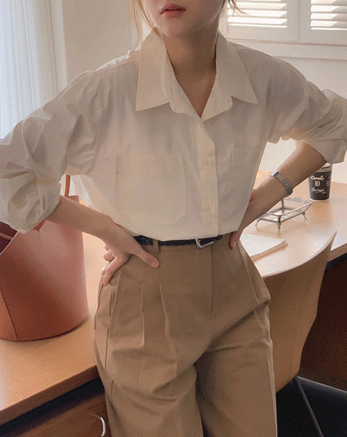 선셋 루즈핏 포켓 코튼 셔츠 (4color)
